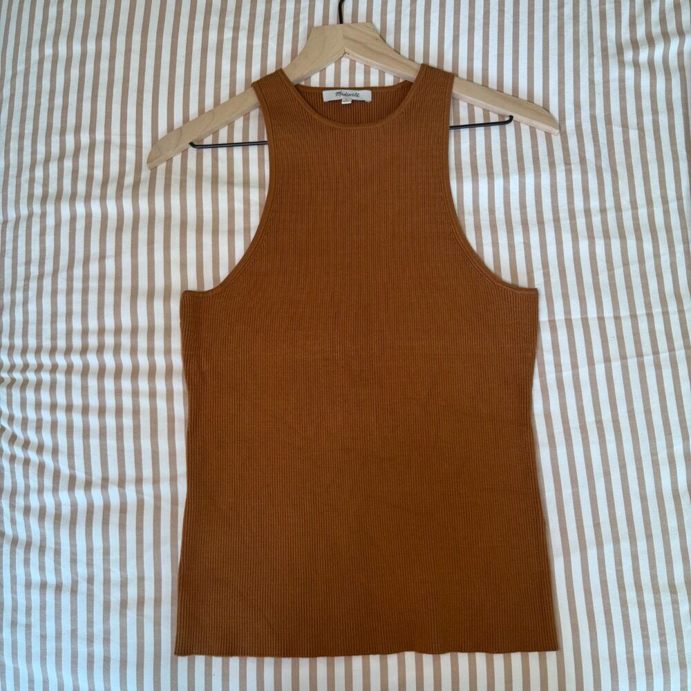 Madewell Large Ribbed Knit Sweater Tank High Neck Cinnamon Brown Sleeveless Top